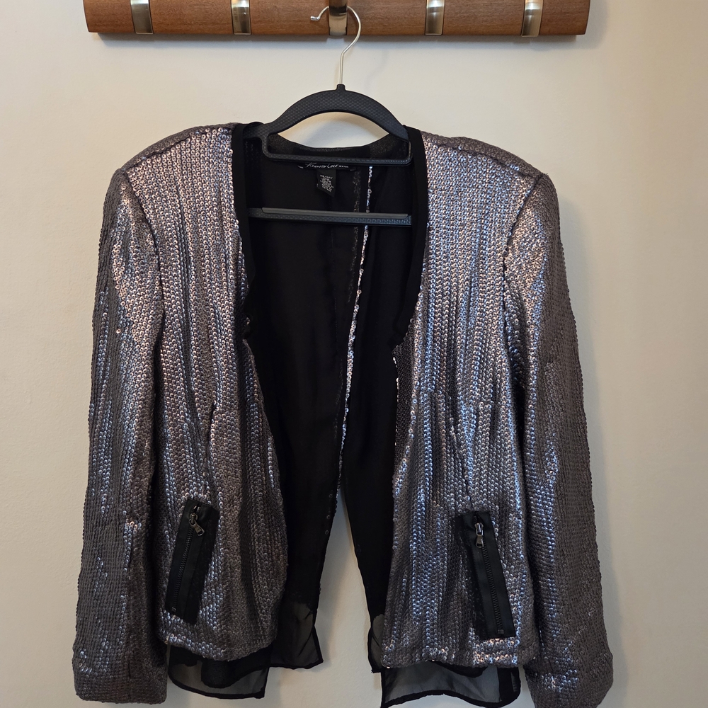 Metallic Sequin Open-Front Jacket - Silver